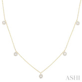 3/8 ctw Dangle Circular Motif Fusion Baguette and Round Cut Diamond Station Necklace in 10K Yellow Gold